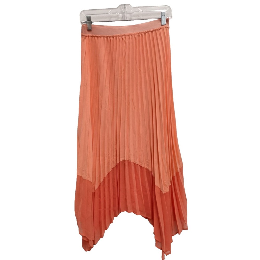 Mystree BOHO Cottagecore Midi Skirt Womens Small Coral Pleated Asymmetric NWT